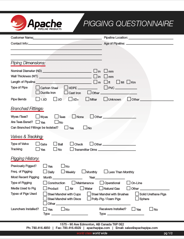 Pigging Questionnaire